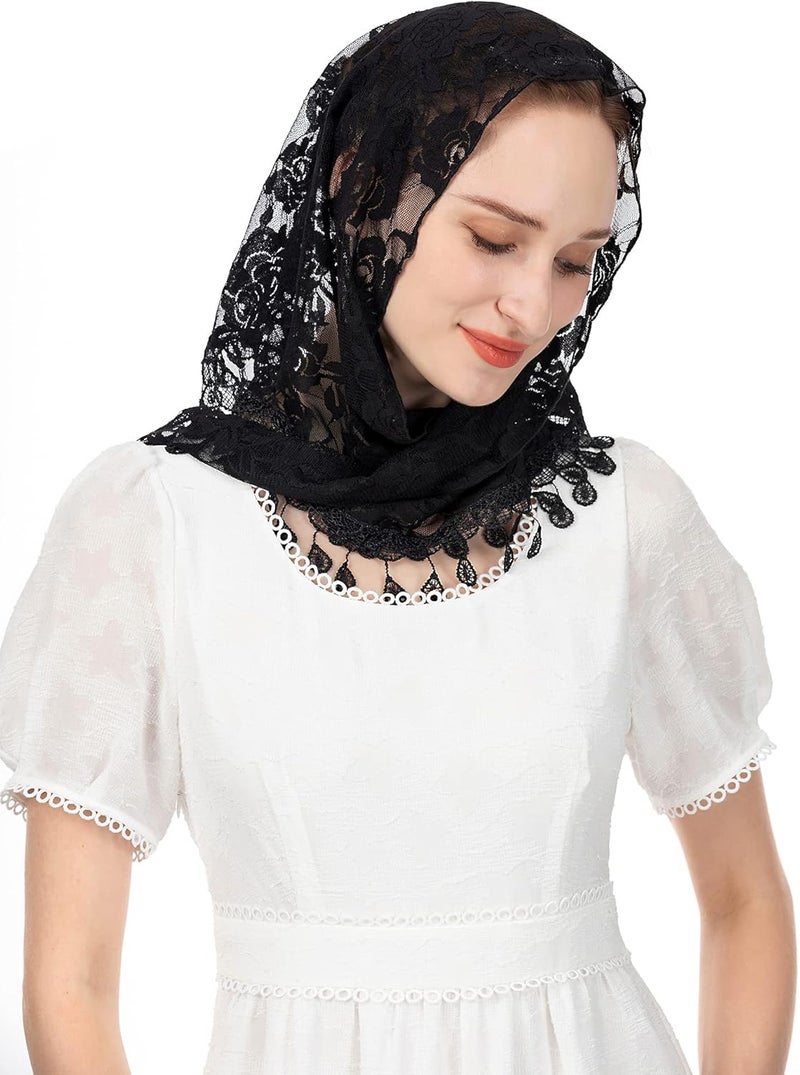 Wgior Triangle Veil for Church - Lace Chapel Catholic Mass Head Covering Scarf Mantilla for Women - Image 4